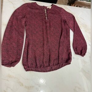 Michael Kors Red Ribbed Puff Sleeve Blouse